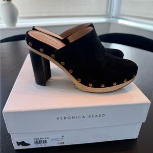 Veronica Beard Grita Suede Black Clogs Block Heels Mules Women’s size 6